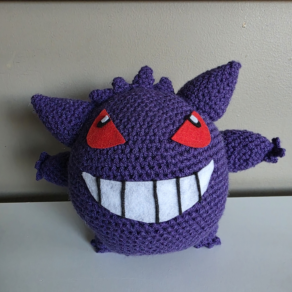 Handmade Purple Crochet Gengar Pokemon Plush Stuffed Animal Toy Red Eyes NEW